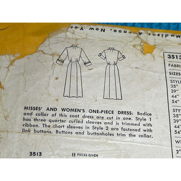 Simplicity 3513 Pattern shirt dress button front bust 42 - Picture 5 of 7